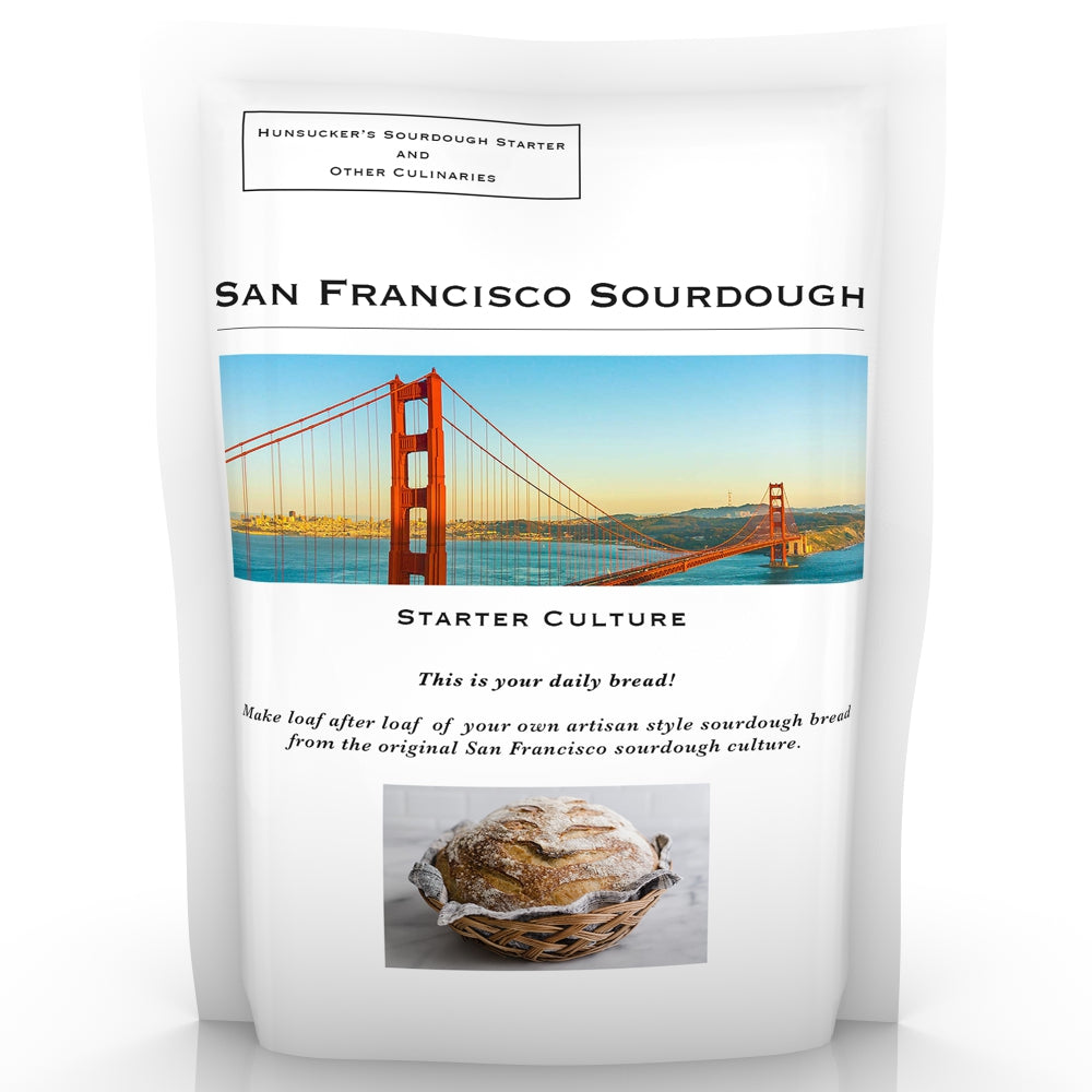 Hunsucker's San Francisco sourdough starter culture packet with label