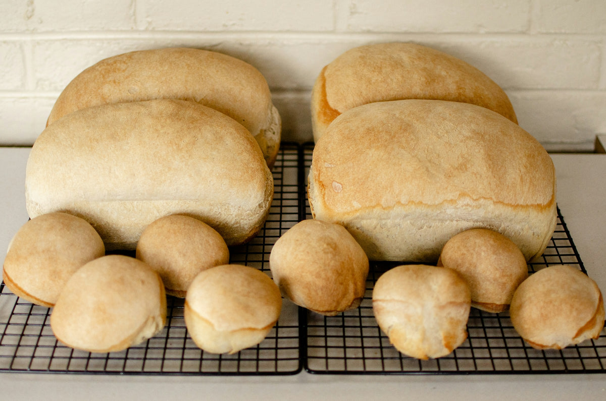 Fresh sourdough loaf cooling on a wire rack